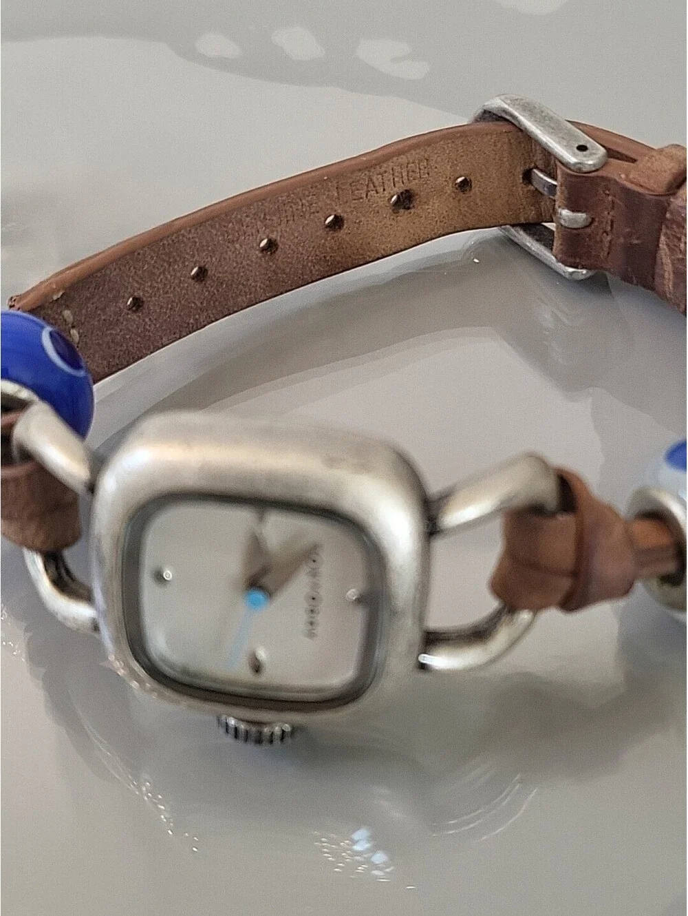 Womens TOKYObay Watch Silver Tone Leather Glass Beads New Battery Works Great!